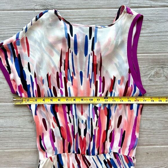 Poleci Women's Multicolor Lined Silk Abstract Midi Asymmetrical Dress Size 6 - Picture 9 of 9